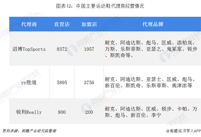 图表12：中国主要运动鞋代理商经营情况